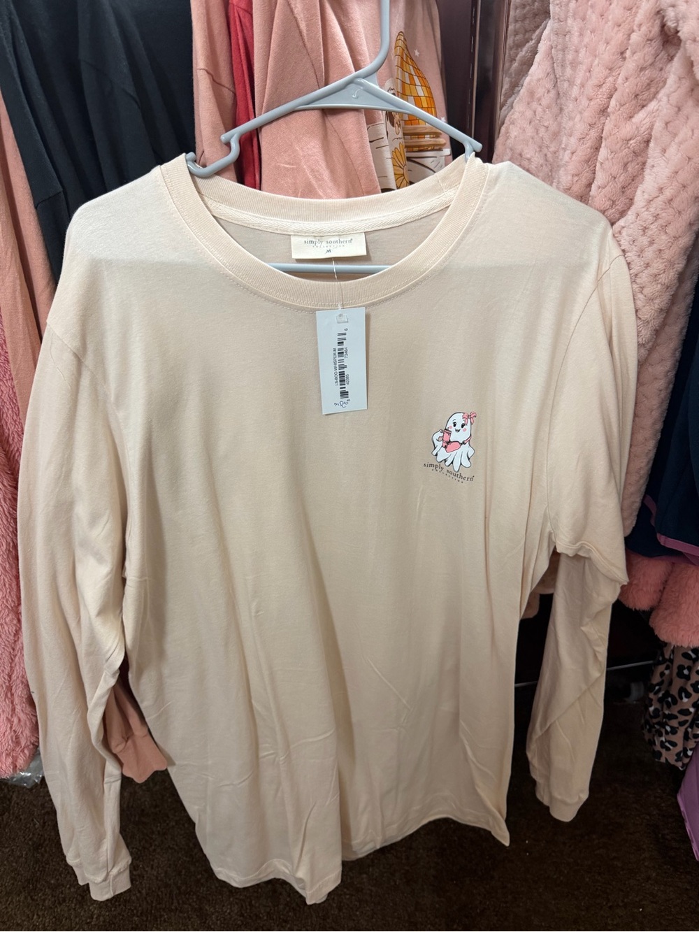 Simply Southern Cream Long-Sleeve Tee with Hey Boo Ghost and Orange Floral - Picture 2 of 3